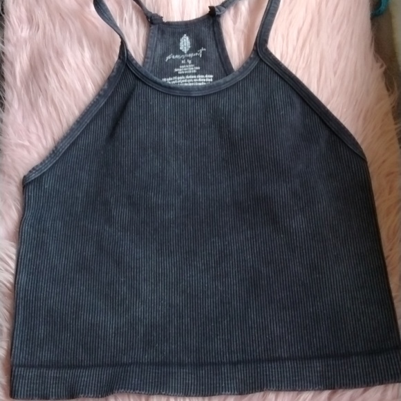 NWOT Free People Happiness Runs Long Line Crop Tank Washed Black, Size XL - Picture 5 of 8